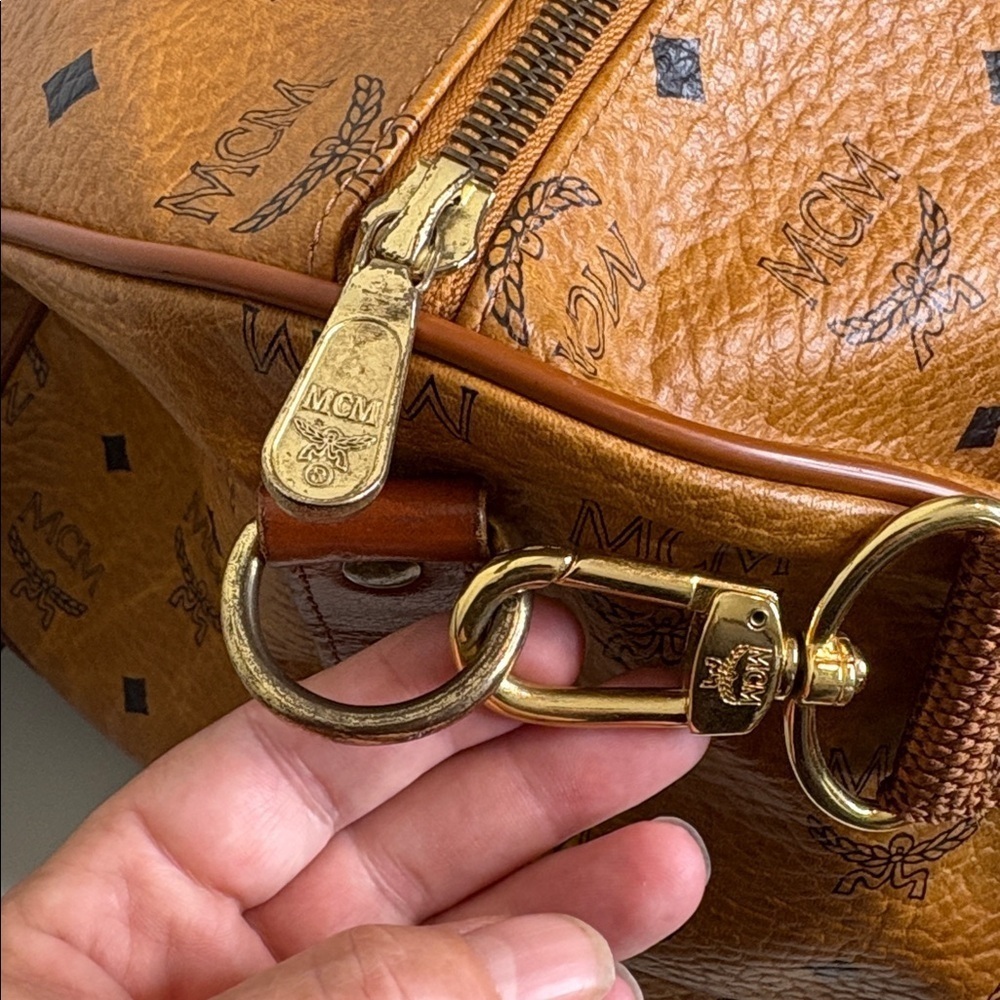 MCM Cognac Visetos Vintage Travel Top Handle Detachable Strap Duffel Bag 21” L - Picture 9 of 17